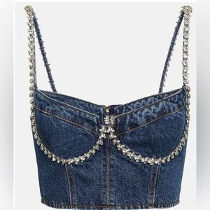 Diamond Embellished sexy cropped denim bustier